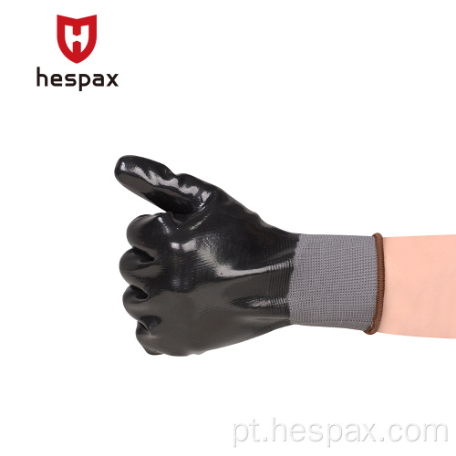 Hespax Nylon Anti-Oil Nitrile Completo de luvas de trabalho de revestimento